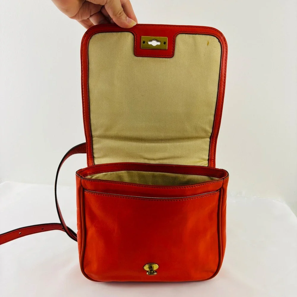 Fossil‎ Women's Memoir Small Flap Crossbody Bright Orange Leather Bag